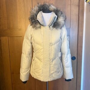 Like New! Ski Bunny Cream Colored Puffer Jacket With Fur Trimmed Hood